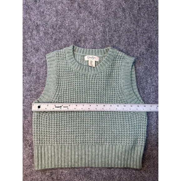 Jessica Simpson Waffle Knit Sweater Vest Cropped L Light Green Preppy Academia - Picture 7 of 8